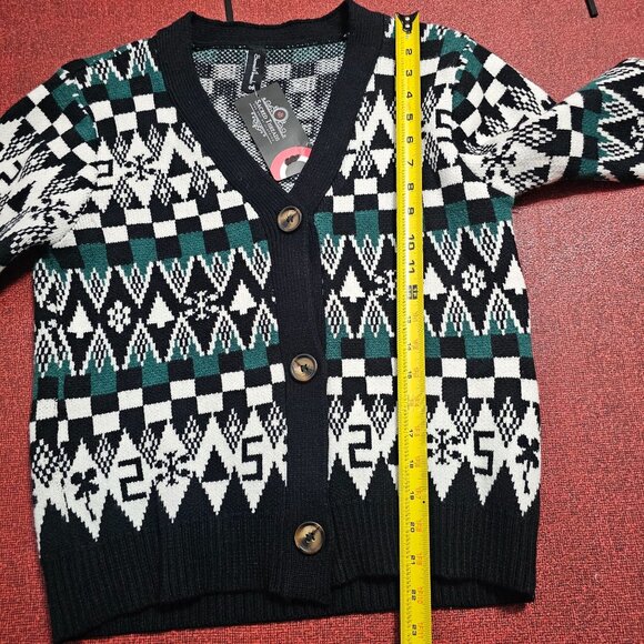 Sacred Threads Geometric Button-Up Cardigan Sweater S Black/Green Christmas NWT - Picture 8 of 9